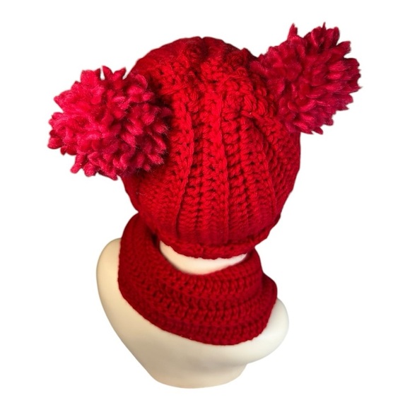 Handmade Bright Red (some gold touches) Crochet Hat & Scarf Set Cozy & Stylish - Picture 5 of 10